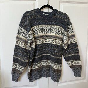 Vintage Antartex Country Sweater Mens L Stripe Wool Silk Knit Fair Isle Grandpa